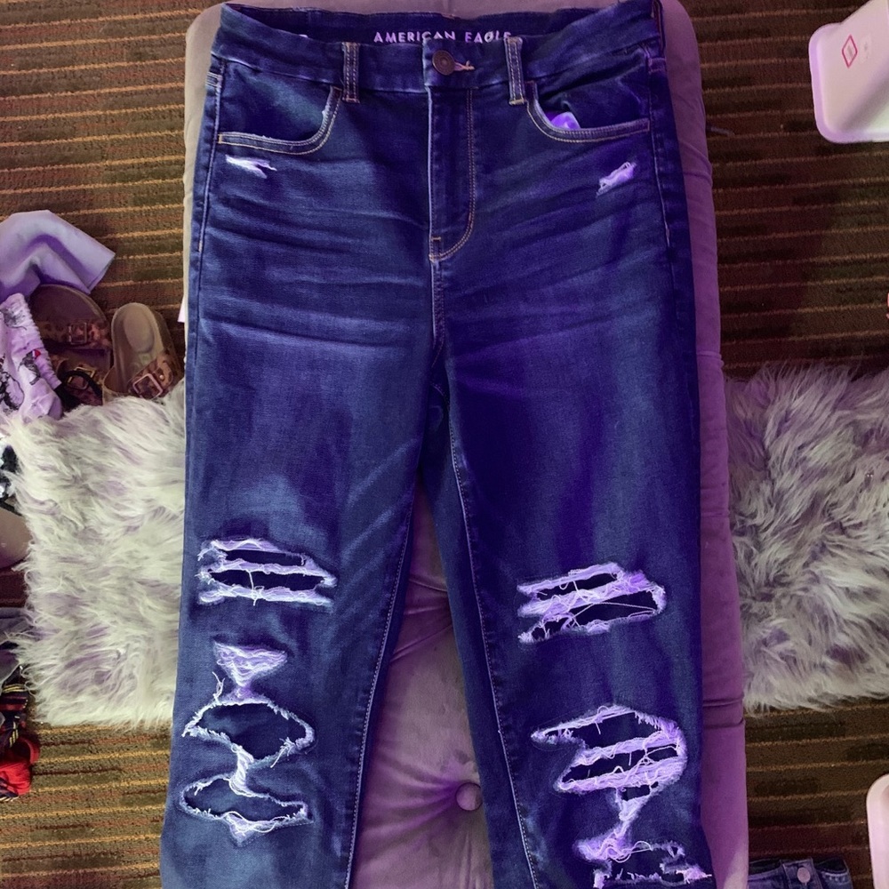 American eagle high waisted distressed jeans long